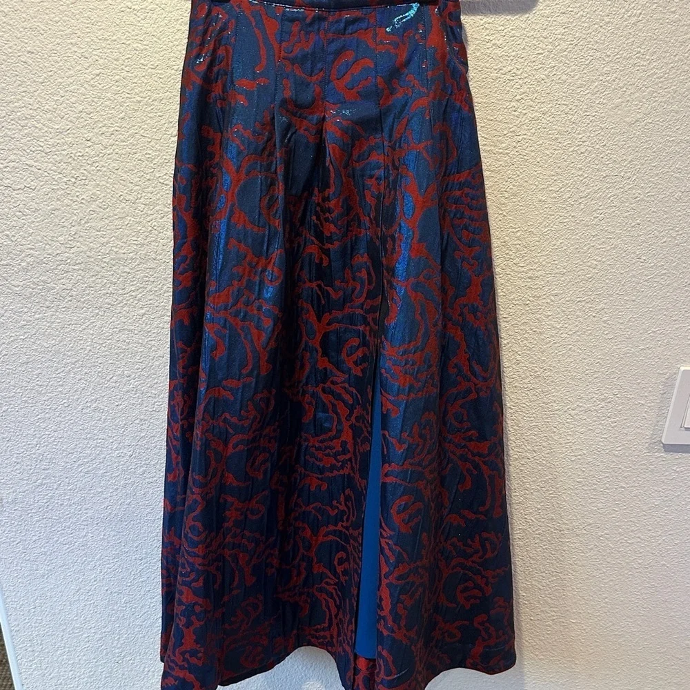 NWT Maeve - Anthropologie Red and Blue A-Line Slit Skirt